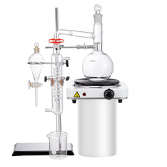 Essential Oil Distillation Kit, 500ml Distillation Apparatus, 3.3 Boro Lab Glassware Distillation Kit with 1000W Heating Plate and 24, 40 Joint, 33 pcs Set