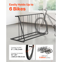 Bike Rack, Fits Tire Width 3 Inch/76.2 mm, Carbon Steel Double-Sided Grid Bike Rack Stand, Freestanding Bicycle Storage Holder for Curbside, Garage, Indoor, Outdoor Parking, 6-Bicycle Capacity