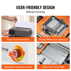 Thermal Binding Machine, 400 Sheets Capacity Hot Glue Binding Machine, Thermal Book Binder 40mm Binding Thickness A3(Short Edge)/A4/A5 Document