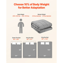 Weighted Blanket, 11 kg, 2235 x 2640 mm King Size, Cooling Breathable Heavy Blanket with Glass Beads, All-Season Use, Suitable for 113-140 kg Adults, Anxiety Stress Relief, Improve Sleep, Grey
