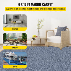 Marine Carpet 6x13ft Boat Area Rug Roll Cutpile In/Outdoor Patio Deck Gray, 1.8x4m