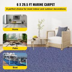 Deep Blue Marine Carpet 6 ft x 29.5 ft Marine Carpeting Marine Grade Carpet for Boats with Waterproof Back Outdoor Rug for Patio Porch Deck Garage Outdoor Area Rug Runner Non-Slide Porch Rug, 1.8x9m