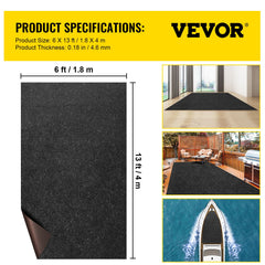 Bass Boat Carpet Cutpile Marine Carpet 6 x 13 ft Charcoal Black In/Outdoor