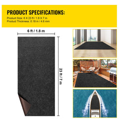 Marine Carpet, 6 x 23 ft Boat Carpeting, Charcoal Black Marine Grade Boat Carpet, Indoor/Outdoor Marine Carpeting with Water-proof TPR Backing, Water-proof Carpet Roll for Home, Patio, Porch, De