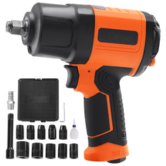 1/2-Inch Air Impact Wrench, High Torque Up to 1400 ft-lbs, Lightweight 4.6 lb Design Pneumatic Impact Gun with 11-PCS 1/2-Inch Drive CR-V Steel Impact Socket Set & Carrying Case
