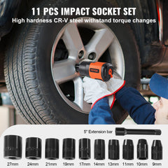 1/2-Inch Air Impact Wrench, High Torque Up to 1400 ft-lbs, Lightweight 4.6 lb Design Pneumatic Impact Gun with 11-PCS 1/2-Inch Drive CR-V Steel Impact Socket Set & Carrying Case