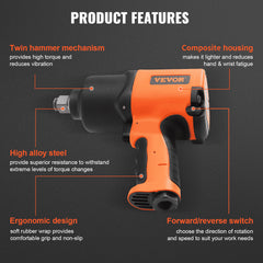 Air Impact Wrench, 3/4-Inch Drive Air Impact Gun, Up to 1870ft-lbs Nut-busting Torque, Composite Pneumatic Impact Wrench for Auto_epairs_nd_aintenance Heavy Duty