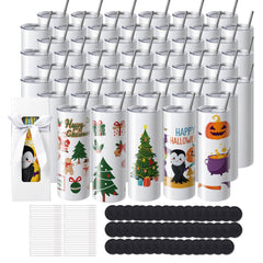 50 Pack Straight Sublimation Tumblers, 20 oz Blank Tumbler Bulk, Stainless Steel Double Wall Tumbler Cups with Straw, Lid, Brush, Base, Shrink Wrap, Gift Box, for Heat Press and Heat Transfer