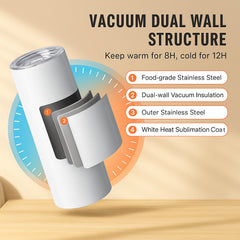 50 Pack Straight Sublimation Tumblers, 20 oz Blank Tumbler Bulk, Stainless Steel Double Wall Tumbler Cups with Straw, Lid, Brush, Base, Shrink Wrap, Gift Box, for Heat Press and Heat Transfer