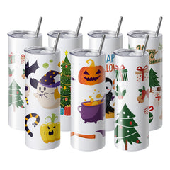 50 Pack Straight Sublimation Tumblers, 20 oz Blank Tumbler Bulk, Stainless Steel Double Wall Tumbler Cups with Straw, Lid, Brush, Base, Shrink Wrap, Gift Box, for Heat Press and Heat Transfer