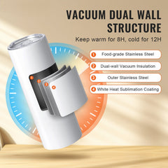 8 Pack Straight Sublimation Tumblers, 30 oz Blank Tumbler Bulk, Stainless Steel Double Wall Tumbler Cups with Straw, Lid, Brush, Base, Shrink Wrap, Gift Box, for Heat Press and Heat Transfer