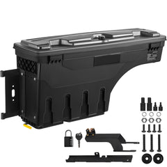 Truck Bed Storage Box, Lockable Swing Case with Password Padlock, 6.6 Gal/25 L ABS Wheel Well Tool Box, Waterproof and Durable, Compatible with Ford F-150 2015-2021, Drivers Side