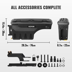 Truck Bed Storage Box, Lockable Swing Case with Password Padlock, 6.6 Gal/25 L ABS Wheel Well Tool Box, Waterproof and Durable, Compatible with Ford F-150 2015-2021, Drivers Side