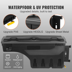 Truck Bed Storage Box, Lockable Swing Case with Password Padlock, 6.6 Gal/25 L ABS Wheel Well Tool Box, Waterproof and Durable, Compatible with Ford F-150 2015-2021, Passenger Side
