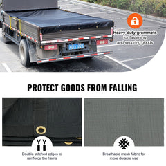 Dump Truck Mesh Tarp, 7 x 14 ft, PVC Coated Black Heavy Duty Cover with 5.5" 18oz Double Pocket, Brass Grommets, Reinforced Double Needle Stitch Webbing Fits Manual or Electric Dump Truck System