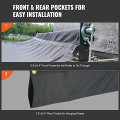 Dump Truck Mesh Tarp, 7 x 14 ft, PVC Coated Black Heavy Duty Cover with 5.5" 18oz Double Pocket, Brass Grommets, Reinforced Double Needle Stitch Webbing Fits Manual or Electric Dump Truck System