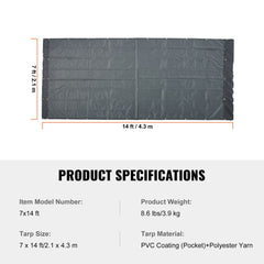 Dump Truck Mesh Tarp, 7 x 14 ft, PVC Coated Black Heavy Duty Cover with 5.5" 18oz Double Pocket, Brass Grommets, Reinforced Double Needle Stitch Webbing Fits Manual or Electric Dump Truck System