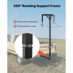 Truck Hitch Game Hoist, 300 lbs Load Capacity, Hunting Deer Hoist with 2-inch Receiver, 360-Degree Swivel Shaft & Adjustable Height, Includes Gambrel Winch for Skinning & Cleaning Game