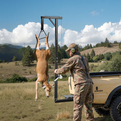 Truck Hitch Game Hoist, 300 lbs Load Capacity, Hunting Deer Hoist with 2-inch Receiver, 360-Degree Swivel Shaft & Adjustable Height, Includes Gambrel Winch for Skinning & Cleaning Game