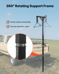 Truck Hitch Game Hoist, 400 lbs Load Capacity, Hunting Deer Hoist with 2-inch Receiver, 360-Degree Swivel Shaft & Adjustable Height, Includes Gambrel Winch for Skinning & Cleaning Game