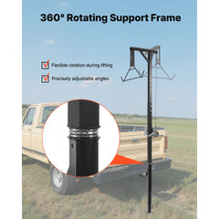 Truck Hitch Game Hoist, 500 lbs Load Capacity, Hunting Deer Hoist with 2-inch Receiver, 360-Degree Swivel Shaft & Adjustable Height, Includes Gambrel Winch for Skinning & Cleaning Game