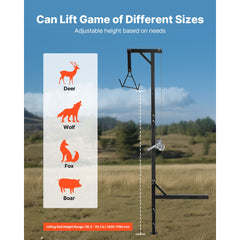 Truck Hitch Game Hoist, 500 lbs Load Capacity, Hunting Deer Hoist with 2-inch Receiver, 360-Degree Swivel Shaft & Adjustable Height, Includes Gambrel Winch for Skinning & Cleaning Game
