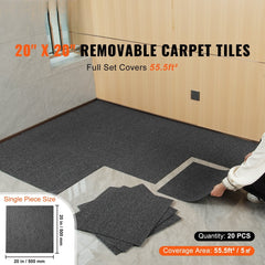 Carpet Tiles Reusable, 20"x 20" Carpet Squares With Padding Attached, Soft Padded Carpet Tiles, Easy Install DIY for Bedroom Living Room Indoor Outdoor (20 Tiles, Dark Gray)