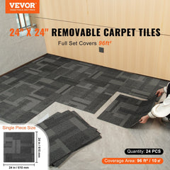 Carpet Tiles Reusable, 24"x 24"Carpet Squares With Padding Attached, Soft Padded Carpet Tiles, Easy Install DIY for Bedroom Living Room (24Tiles, Mixed Gray)