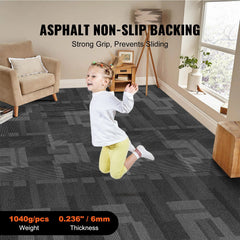 Carpet Tiles Reusable, 24"x 24"Carpet Squares With Padding Attached, Soft Padded Carpet Tiles, Easy Install DIY for Bedroom Living Room (24Tiles, Mixed Gray)