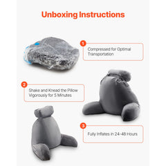 Reading Pillow, Large Bed Pillow with Removable Headrest, Back Pillow with 3 Pockets, Shredded Memory Foam and Washable Short Velvet Cloth, Side with Handles for Reading, Gaming, Resting, Grey