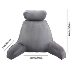 Reading Pillow, Large Bed Pillow with Removable Headrest, Back Pillow with 3 Pockets, Shredded Memory Foam and Washable Short Velvet Cloth, Side with Handles for Reading, Gaming, Resting, Grey