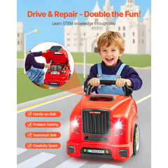 Engine Toy, 60 Pieces, Kids Mechanic Car Repair Set with Removable Parts, Lights and Sounds, Steering Wheel and Horn, Kids Mechanic Workshop Set for Toddler Ages 3 Years and Up, Red