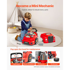 Engine Toy, 60 Pieces, Kids Mechanic Car Repair Set with Removable Parts, Lights and Sounds, Steering Wheel and Horn, Kids Mechanic Workshop Set for Toddler Ages 3 Years and Up, Red