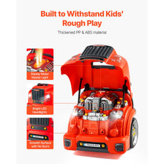 Engine Toy, 60 Pieces, Kids Mechanic Car Repair Set with Removable Parts, Lights and Sounds, Steering Wheel and Horn, Kids Mechanic Workshop Set for Toddler Ages 3 Years and Up, Red