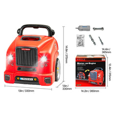 Engine Toy, 60 Pieces, Kids Mechanic Car Repair Set with Removable Parts, Lights and Sounds, Steering Wheel and Horn, Kids Mechanic Workshop Set for Toddler Ages 3 Years and Up, Red