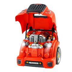 Engine Toy, 60 Pieces, Kids Mechanic Car Repair Set with Removable Parts, Lights and Sounds, Steering Wheel and Horn, Kids Mechanic Workshop Set for Toddler Ages 3 Years and Up, Red
