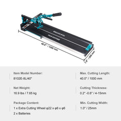 Manual Tile Cutter, 1000mm, Porcelain Ceramic Tile Cutter with Tungsten Carbide Cutting Wheel, Infrared Positioning, Anti-Skid Feet, Durable Rails for professional installers or beginners
