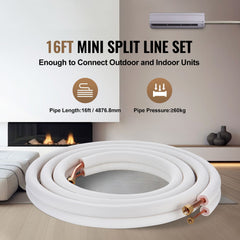 4876.8mm Mini Split Line Set, 6.4 & 12.7mm O.D Copper Pipes Tubing and Triple-Layer Insulation, for Air Conditioning or Heating Pump Equipment & HVAC with Rich Accessories (18ft Connection Cable