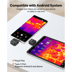 Thermal Imaging Camera for Android, 512 x 384 TISR Super Resolution, 25HZ Refresh Rate Infrared Thermal Imager for Smartphone Tablet, 256 x 192 IR Resolution, -20°C to 550°C & 15 Color Palettes