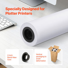Wide Format Paper, 609.6 mm x 45.7 m Plotter Paper, 4 Rolls CAD Bond Rolls with 50.8 mm Core, 10 KG Plotter Paper Rolls, for CAD Drawings, Engineering Plans, GIS Maps & Architectural Designs