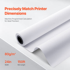 Wide Format Paper, 609.6 mm x 45.7 m Plotter Paper, 4 Rolls CAD Bond Rolls with 50.8 mm Core, 10 KG Plotter Paper Rolls, for CAD Drawings, Engineering Plans, GIS Maps & Architectural Designs