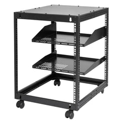 12U Open Frame Server Rack, 15''-40'' Adjustable Depth, Free Standing or Wall Mount Network Server Rack, 4 Post AV Rack with Casters, Holds All Your Networking IT Equipment AV Gear Router Modem
