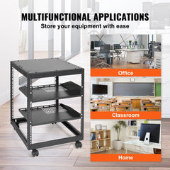 12U Open Frame Server Rack, 15''-40'' Adjustable Depth, Free Standing or Wall Mount Network Server Rack, 4 Post AV Rack with Casters, Holds All Your Networking IT Equipment AV Gear Router Modem