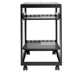 15U Open Frame Server Rack, 23-40 in Adjustable Depth, Free Standing or Wall Mount Network Server Rack, 4 Post AV Rack with Casters, Holds All Your Networking IT Equipment AV Gear Router Modem