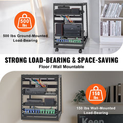 15U Open Frame Server Rack, 23-40 in Adjustable Depth, Free Standing or Wall Mount Network Server Rack, 4 Post AV Rack with Casters, Holds All Your Networking IT Equipment AV Gear Router Modem