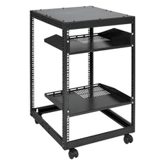 15U Open Frame Server Rack, 23-40 in Adjustable Depth, Free Standing or Wall Mount Network Server Rack, 4 Post AV Rack with Casters, Holds All Your Networking IT Equipment AV Gear Router Modem