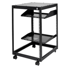 15U Open Frame Server Rack, 23-40 in Adjustable Depth, Free Standing or Wall Mount Network Server Rack, 4 Post AV Rack with Casters, Holds All Your Networking IT Equipment AV Gear Router Modem