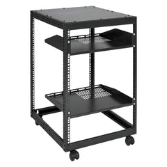 15U Open Frame Server Rack, 23-40 in Adjustable Depth, Free Standing or Wall Mount Network Server Rack, 4 Post AV Rack with Casters, Holds All Your Networking IT Equipment AV Gear Router Modem