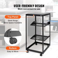 20U Open Frame Server Rack, 15''-40'' Adjustable Depth, Free Standing or Wall Mount Network Server Rack, 4 Post AV Rack with Casters, Holds All Your Networking IT Equipment AV Gear Router Modem