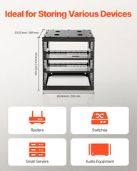 10U Open Frame Network Rack, 585 mm Depth, Wall Mounted or Floor Standing Server Rack, Heavy Duty 4 Post, with Vented Shelves & Mounting Hardware, Holds All Your Networking IT Equipment AV Gear